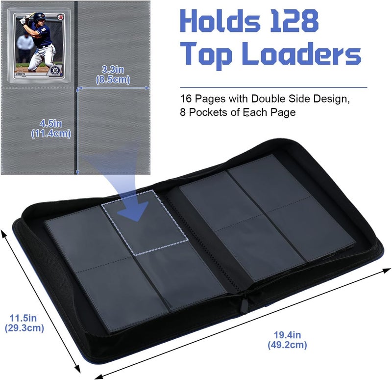 WITHYU Top Loader Binder, 4 Pocket Trading Card Binder for 3"x4" Rigid Cards, 128 Pockets Card Album with Ringless Design, Cards Storage Organizer for Sports, TCG, MTG (Deep Blue) - Image 3